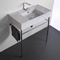 Marble Design Ceramic Console Sink and Polished Chrome Stand, 32